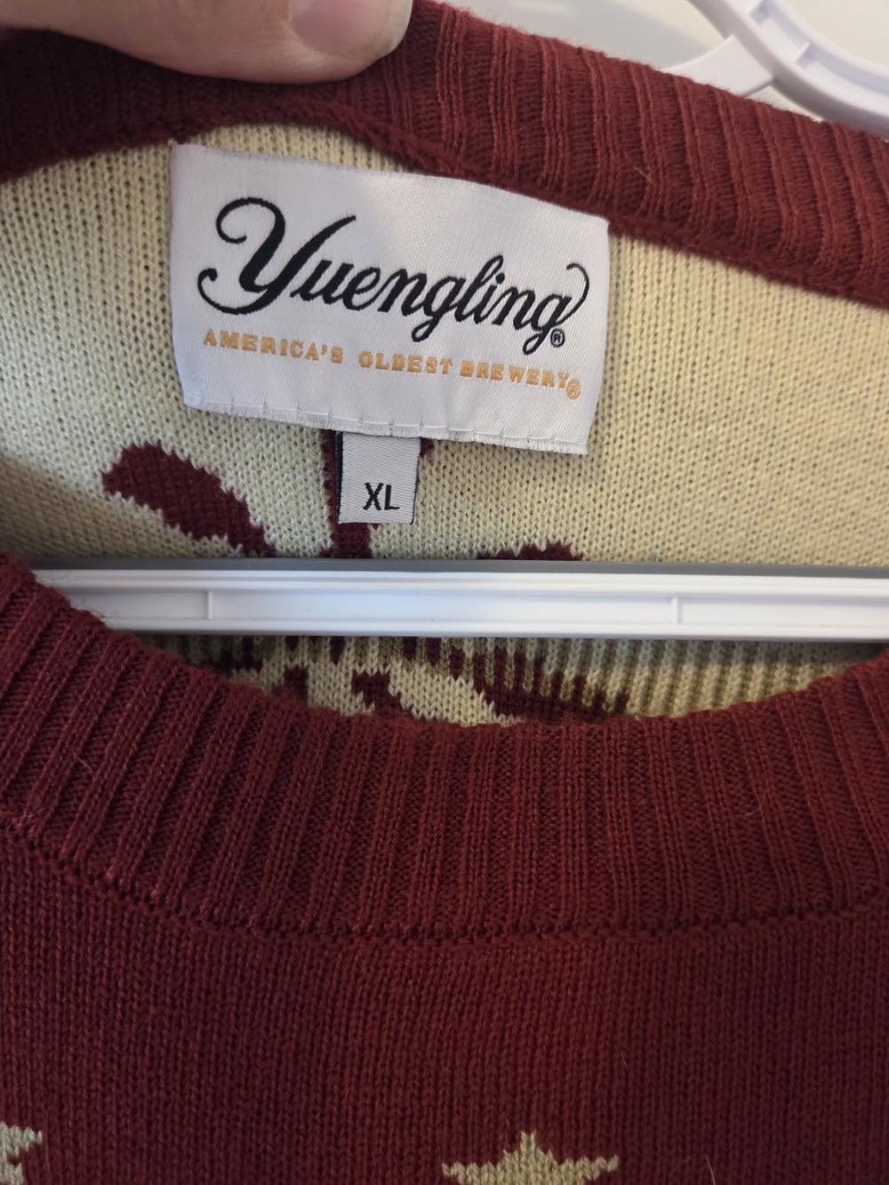 Ugly Christmas Sweater- Men's Fair Isle Holiday Sweater in Burgundy and Cream - Picture 2 of 5